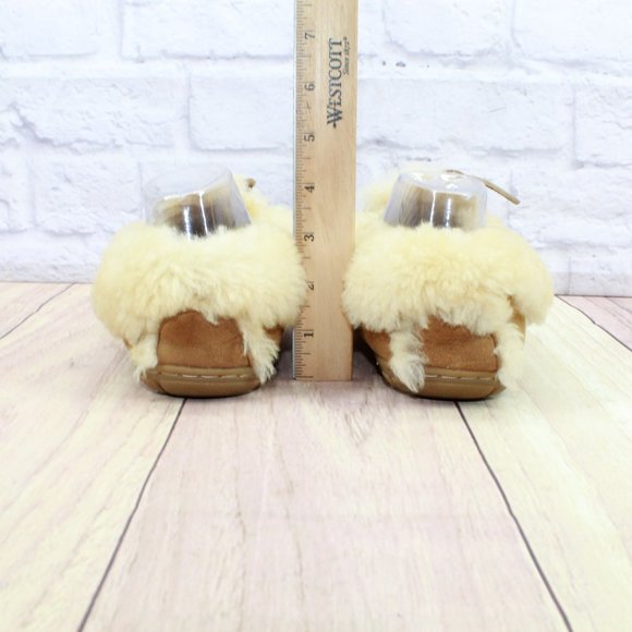LL Bean Wicked Good Brown Suede Shearling Lined Moccasin Slippers Size 7 Medium - Picture 6 of 10